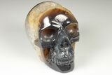 Polished Banded Agate Skull with Quartz Crystal Pocket #190465-2